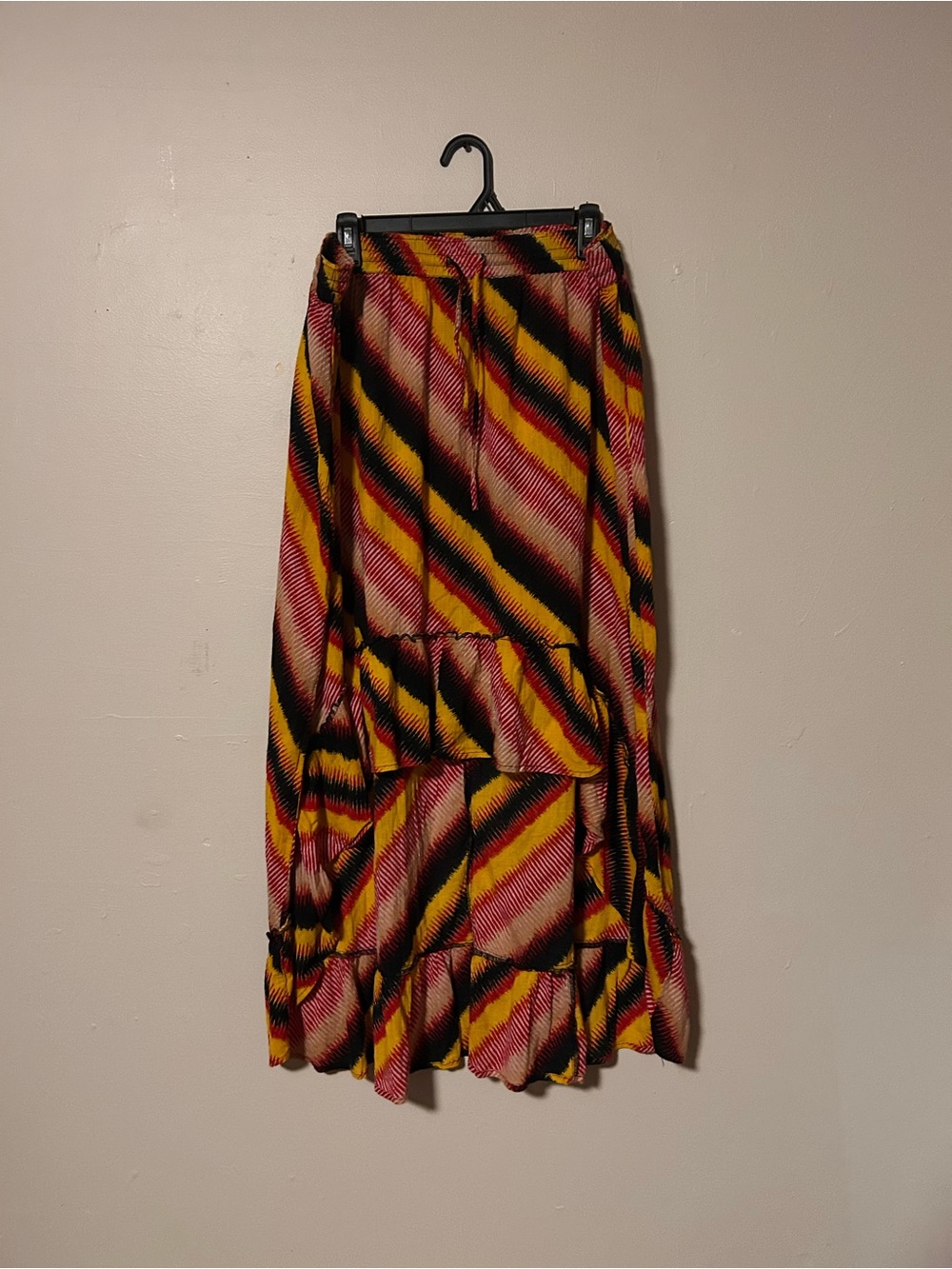 Lane Bryant Diagonal Striped Tiered Maxi Skirt in Yellow, Pink & Black
